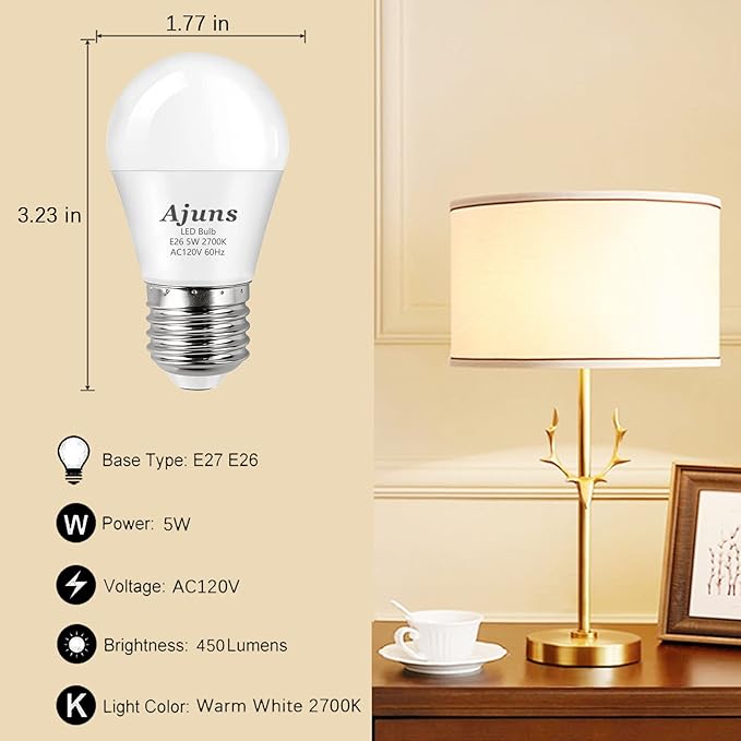 LED Bulb 5W Equivalent 40W 120V Light Bulb Ceiling Fan Light Bulbs, Warm White 2700K A15 LED Energy Saving Bulb, E26 Base Not Dimmable 4 Pack