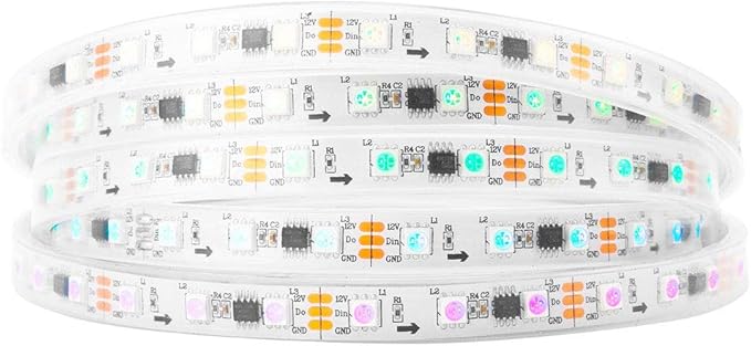 BTF-LIGHTING WS2811 IC=RGB+IC Addressable Dream Color LED Strip 16.4FT 60LEDs/m 20Pixels/m IP67 Waterproof White PCB Flexible DC12V Chasing Effect for Home Indoor Decor(No Adapter or Controller)