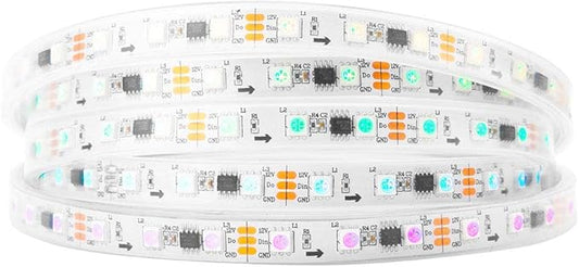 BTF-LIGHTING WS2811 IC=RGB+IC Addressable Dream Color LED Strip 16.4FT 60LEDs/m 20Pixels/m IP67 Waterproof White PCB Flexible DC12V Chasing Effect for Home Indoor Decor(No Adapter or Controller)
