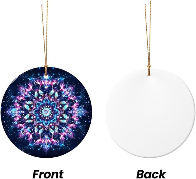 Glowing Mandala Bohemian Christmas Ornaments, Christmas Decorations Xmas Tree Hanging Ornaments, Round Ceramic Festive Keepsake Gift for Xmas Decorations Holiday Home Decor