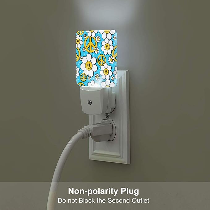 Peace Hippie in Flower Night Light,Plug-in Night Lights with Dusk to Dawn Sensor for Stairway,Hallway,Bedroom Sleep Friendly Ideal for Women/Girls/Boys Gift,0.5w