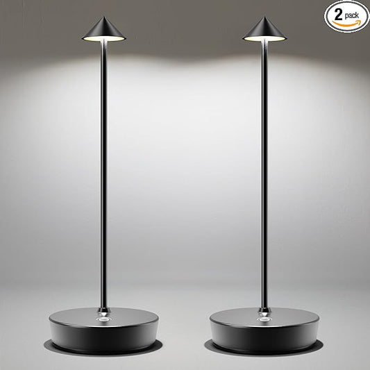 LED Cordless Table Lamp Rechargeable - 6000mAh Battery Operated Waterproof Desk Lamp 3 Color Stepless Dimming Touch Lamps Memory Light for Home Restaurant Dining Outdoor Patio Set of 2 Black