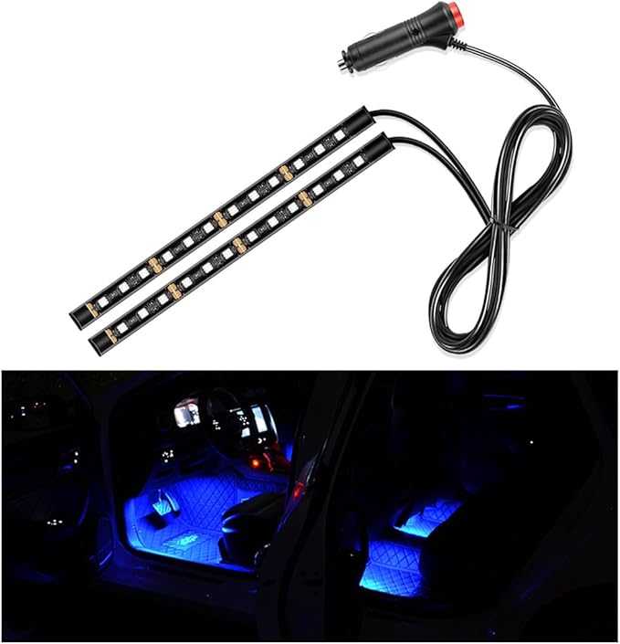 Car LED Strip Light, 24 LED Interior Under Dash Atmosphere Lights with Cigarette Lighter, Vehicle Decor Lamp Ambient Night Light Strip Lighting, Universal Car Accessories (Blue)