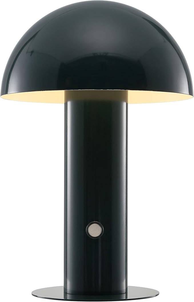 JONATHAN Y 10.75" Forest Green Rechargeable LED Mushroom Table Lamp, Cordless Portable Bedside Lamp for Living Room Bedroom, 3-Way Dimmable Modern Iron Desk Light, Metal Shade (JYL7115D)