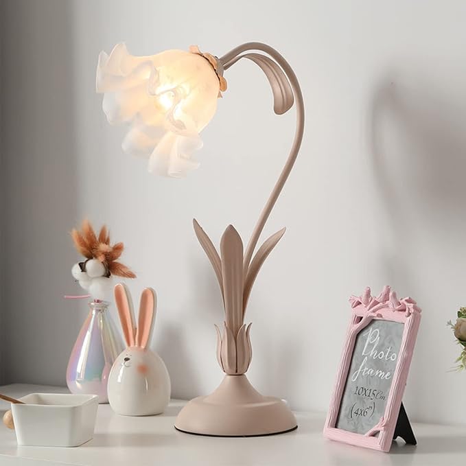 Flower Desk Lamp, Table Lamp LED Reading Light for Small Space Bedroom Home Office, Bedside Lamp with Soft Light, Applicable 5-10m² Area (Pink, 19.6" D x 5.9" H)