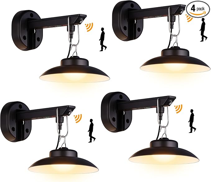 200lm Solar Barn Lights Outdoor with 3 Lighting Modes & Motion Sensor, No Wiring Needed, Solar Wall Lights Outdoor Waterproof, Farmhouse Exterior Wall Sconce, Outdoor Light Fixtures for Garage(4 Pack)