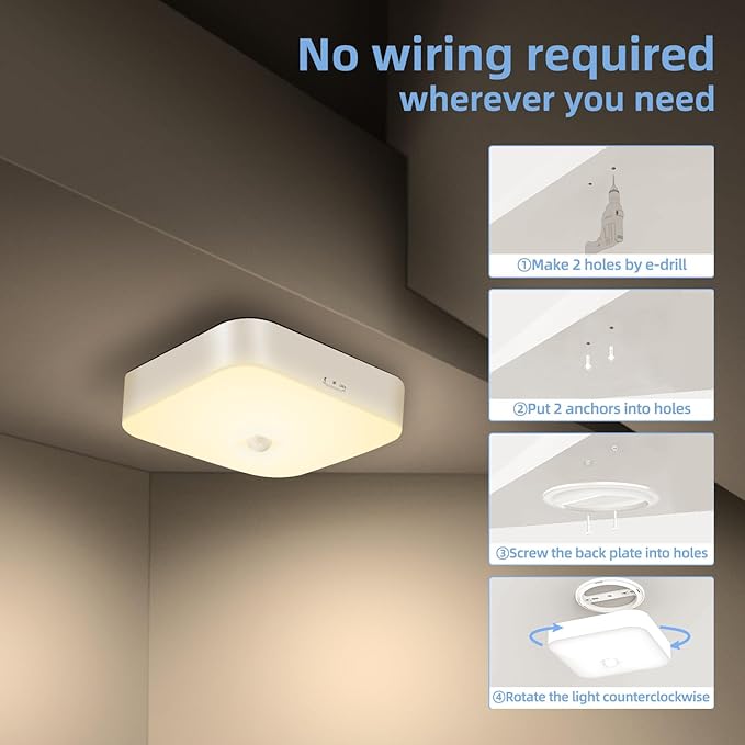 Wireless Motion Sensor Light - 500LM Battery Operated Closet & Shower Light, 3000K Warm, Indoor/Outdoor for Closet, Shower, Porch, Hallway, Garage