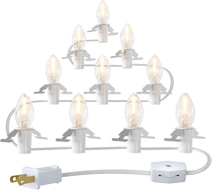 SURAIELEC 18ft Accessory Cord With 10 LED Bulbs, Christmas Village Lights With Switch, C7 Cord for Holiday Decorations, Craft Projects, Blow Light Replacement, UL Listed