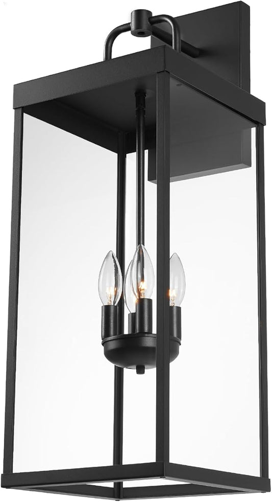 Outdoor Wall Sconce Light, 28 Inch Tall Transitional Exterior Wall Bracket Lighting with Clear Glass, Modern Anti-Rust Outside Black Carriage Lantern Lamp for Front Porch Corridor Doorway Patio
