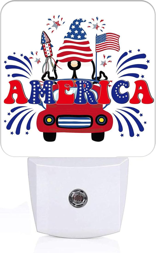 Happy Independence Day Night Light,Plug Into Wall with Dusk to Dawn Light Sensors, Warm Nightlights for Bedroom, Bathroom, Hallway, Kitchen, Gifts Ideal for Boys Girls Women Men