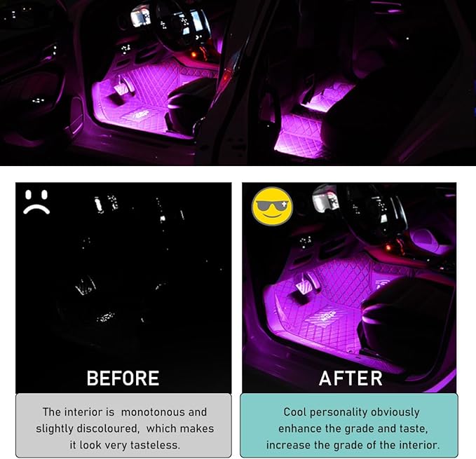 Car LED Strip Light, 24 LED Interior Under Dash Atmosphere Lights with Cigarette Lighter, Vehicle Decor Lamp Ambient Night Light Strip Lighting, Universal Car Accessories (Pink Purple)