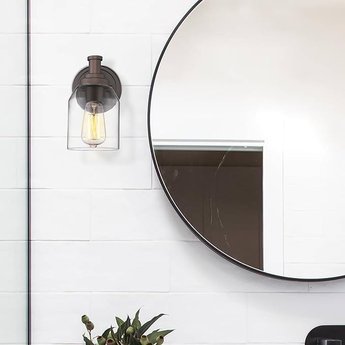zeyu Farmhouse Vanity Sconces Lights for Bathroom, 1-Light Vintage Bathroom Wall Light Fixture with Clear Glass Shade, Oil Rubbed Bronze Finish, ZG33B ORB