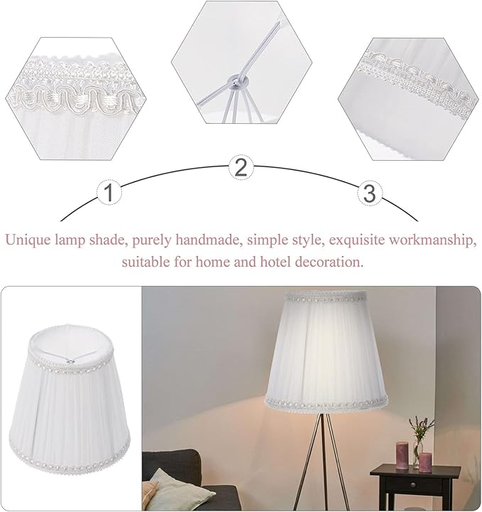 Mushroom Decor Cloth Lampshade, Pleated Lamp Cover Vintage Chandelier Shade Decor Accessory (White) Shades