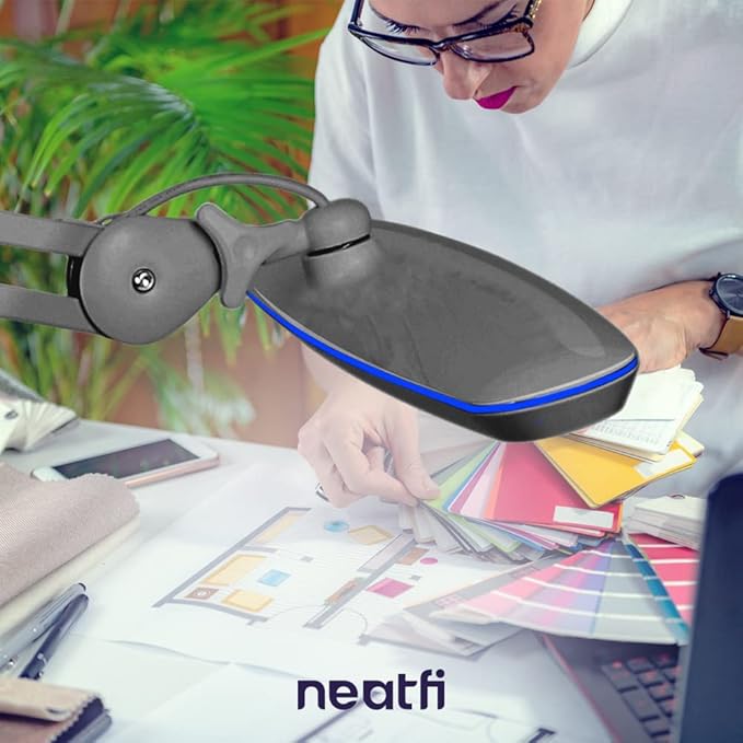 Neatfi XL LED Desk Lamp with Clamp – 2,200 Lumens, 23” Wide, Dimmable Task Light for Office, Study, Crafting & Nail Techs (Non-CCT with Clamp, Silver)