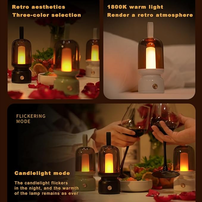 Portable Retro Table Lamp for Outdoor Indoor,LED Sleep Lamp Cute Room Decor Night Light ,Cordless USB Rechargeable Desk Lamp-Small Lantern Lamp for Restaurant/Bedroom/Bar/Coffee Shop/Camping (White)