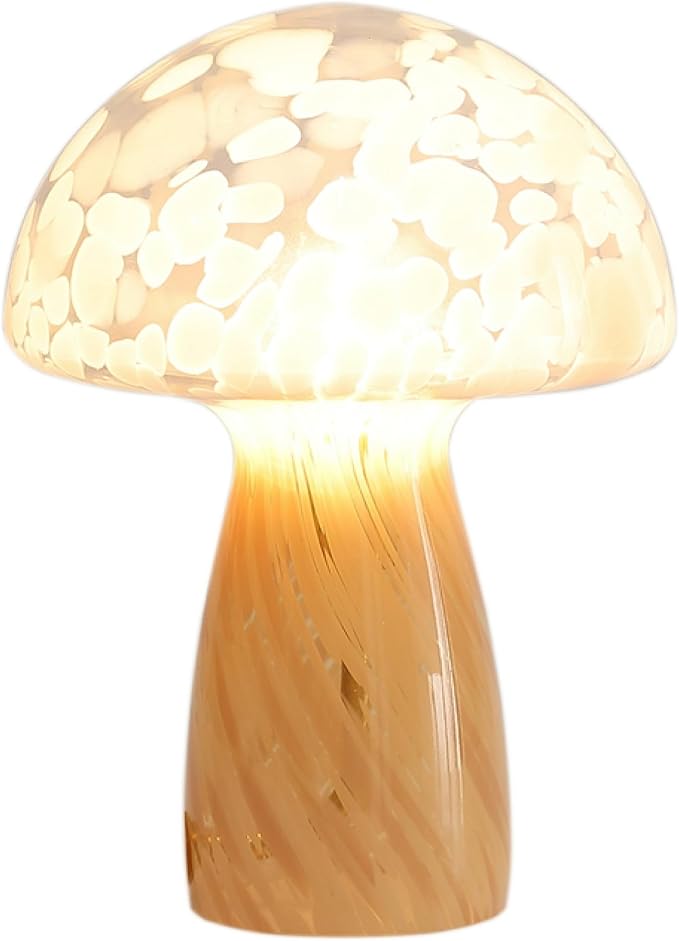 Urban Lifestyle 12" Blush Tortoise Glass Mushroom Lamp, Modern Retro Table Lamp for Bedroom, Living Room, or Office Décor
