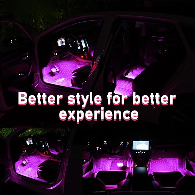 Car LED Strip Light, 24 LEDs RGB Neon Interior Atmosphere Lights, 12V Under Dash Ambient Night Light, USB Port Auto Interior Decorative Lamp, Universal Car Accessories (Pink Purple)