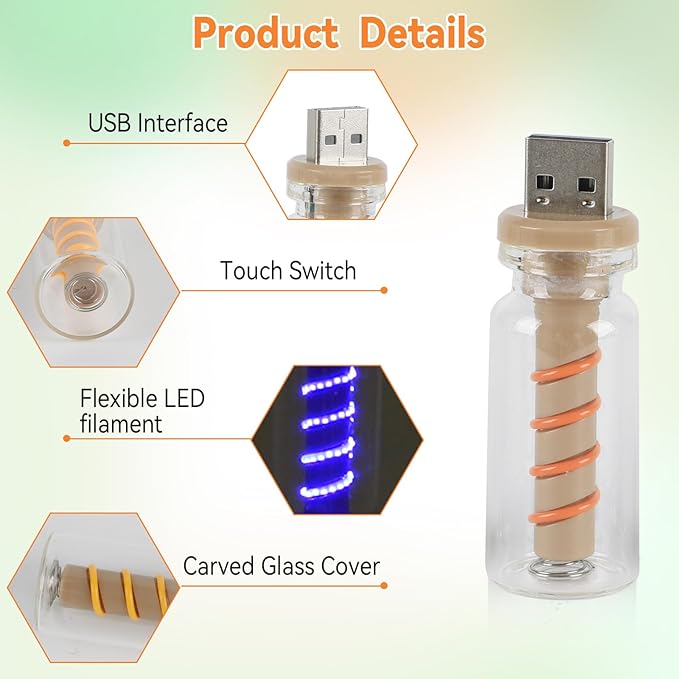 5Pcs Mini Retro Atmosphere Light, Transparent Shell USB LED Car Interior Atmosphere Lamps, Touch-Control Portable Plug-in Glass Bottle Ambient Night Light for Camping Bedroom Party