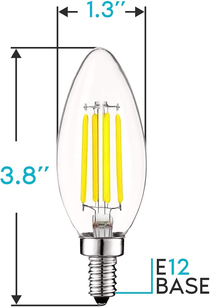 LUXRITE Vintage Candelabra LED Bulb 60W Equivalent, 550 Lumens, 5000K Bright White, Chandelier Light Bulbs 5W, Dimmable, Clear Glass, Filament Candle Bulbs, UL Listed, E12 Base (16 Pack)