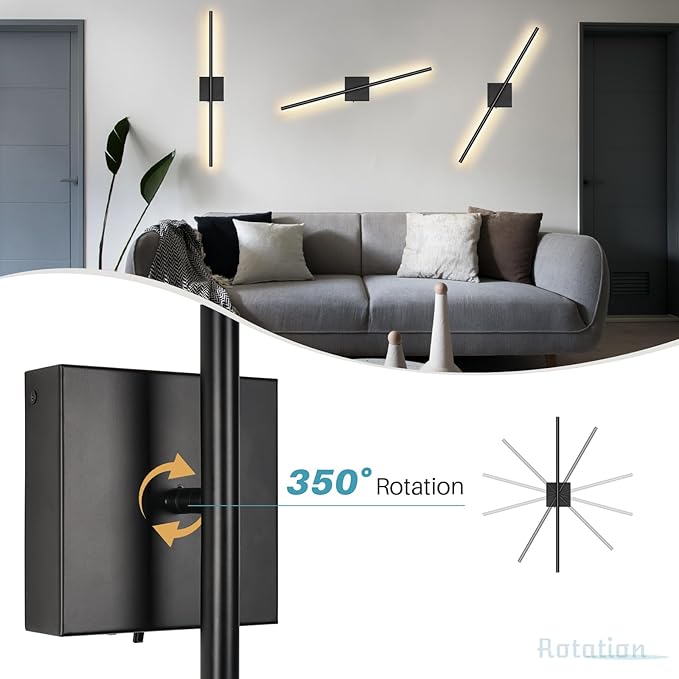 10000mAh Removable Battery Operated 31.5’‘ Wall Sconces with Remote Control Dimmable Black LED Wireless 13.6W Wall Lights Rechargeable Wall Lamps for Indoor Living Room Bedroom Foyer (2 Pack)