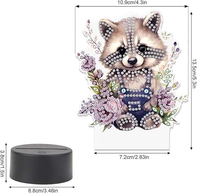 Raccoon Diamond Art Painting Night Light,Diamond Art Painting Kits Desktop Touch Lamp Ornaments for Tabletop Decor Diamond Art Accessories for Adult Beginner Bedrooms Living Room