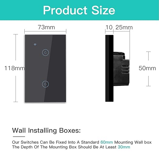BSEED Smart Light Switch,2 Gang WiFi Touch Switch with Smart Life APP Control and Timing Function,Black Single Pole Switches Work with Amazon Alexa,Google Assistant -(3 Way) Multi-Control Association