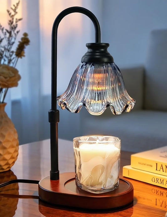 Candle Warmer Lamp with Timer: Birthday Gifts for Women, House Warming Gifts New Home Decor – Height Adjustable Candle Lamp for Mom, Anniversary - Walnut Solid Wood Base, with 2 Bulbs