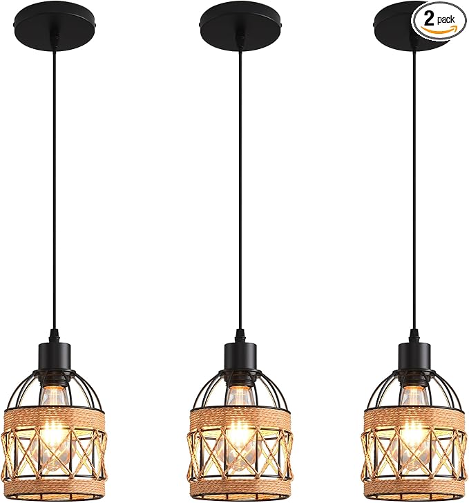 Farmhouse Pendant Light Fixture, Black Pendant Lights for Kitchen Island Industrial Lantern Pendant Light Fixtures with Light Shade, Adjustable Height Hanging Pendant Lighting