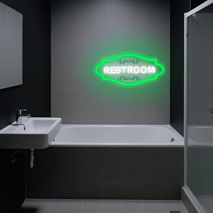 Restroom Neon Sign for Wall Decor Dimmable Toilet Neon Light for Home Bathroom LED Light for Commercial Space Birthday Gift for Bar Owners Home & Hospitality Hosts Size 16.5 * 8.1in(GLNP131)