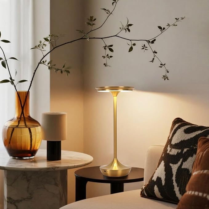 Rechargeable Cordless Table Lamp,Portable Outdoor 6000mAh Battery Operated LED Table Light Touch Control 3 Color Dimmable for Bedroom,Patio,Cofee,Camping,Dining,Restaurant&Livingroom-Gold