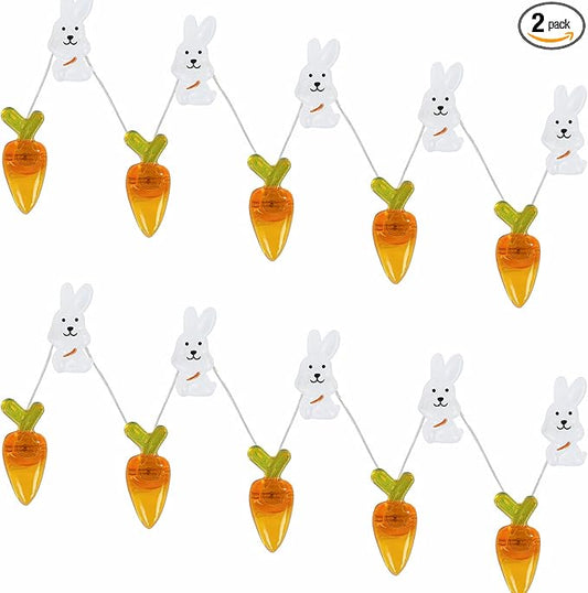 CUQI Easter Lights String, Easter Decoration Lights String Battery Operated 1M 10 LED Carrot Bunny Easter Egg Lights for Indoors Outdoor (2PCS)