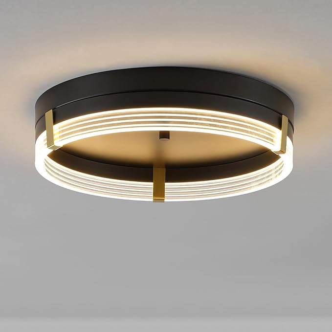 GLOBE Electric 66000134 27W LED Integrated Flush Mount Ceiling Light, Etched Acrylic Edge Lit Shade, Matte Brass Accents, 1800 Lumens, 2700 Kelvin, 90 CRI, Dimmable, 50 000 Hour Lifespan