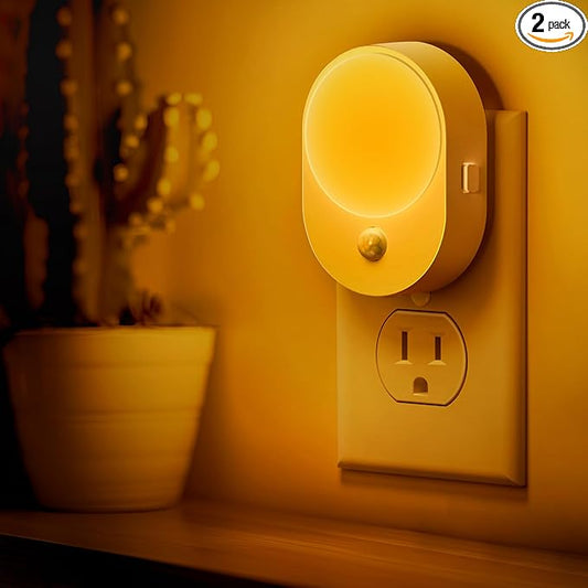 L LOHAS LED Motion Sensor Night Light,[2-PACK] Night Lights Plug into Wall,Motion Sensor and Dusk to Dawn Sensor,2000K Amber Light,Brightness Adjustable,Nightlight for Bathroom Hallway Halloween
