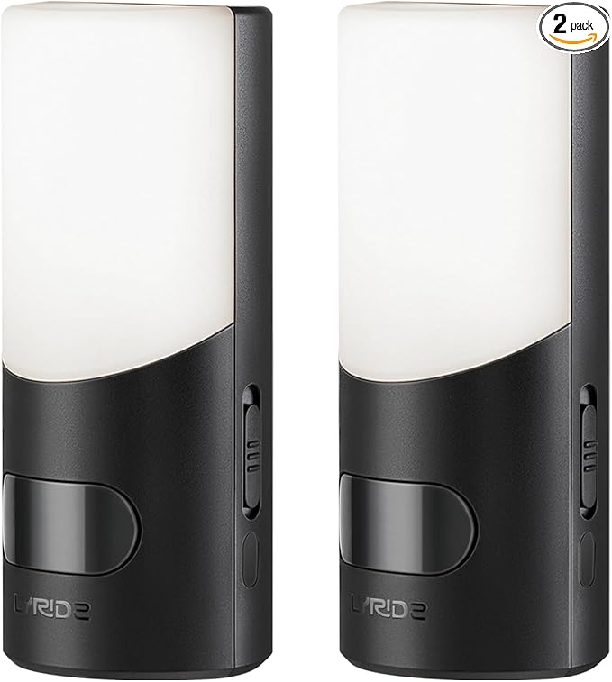 Lyridz Rechargeable Battery Night Light with Motion Sensor, LED Stick-on Dimmable Night Light Indoor for Wall, Bathroom, Bedroom, Stairs, Hallway, Kitchen, Toilet, Cabinet, 2-Pack