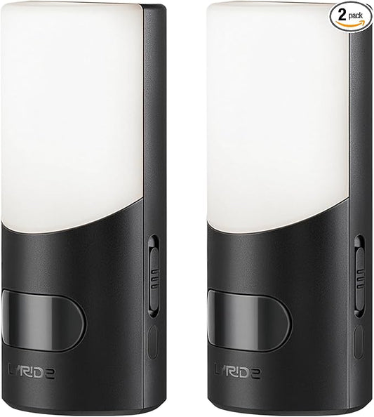 Lyridz Rechargeable Battery Night Light with Motion Sensor, LED Stick-on Dimmable Night Light Indoor for Wall, Bathroom, Bedroom, Stairs, Hallway, Kitchen, Toilet, Cabinet, 2-Pack