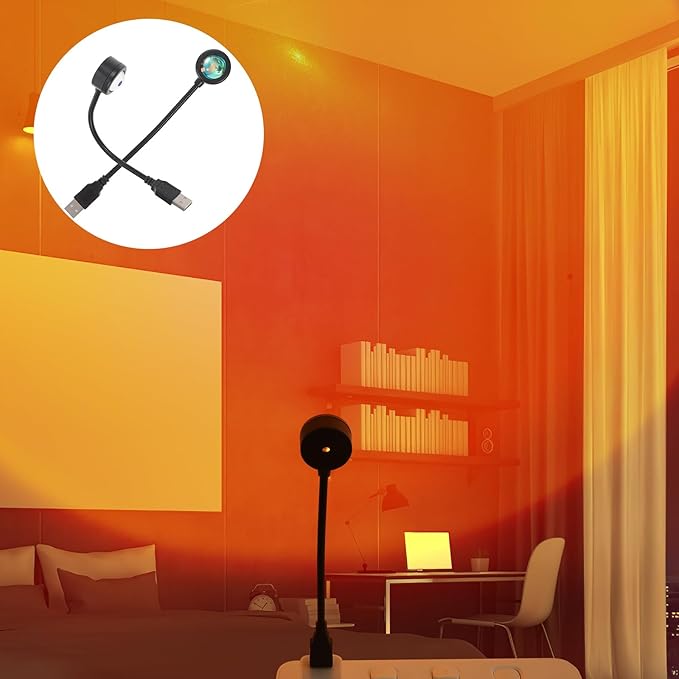 Alipis LED Sunset Lamp: 2PCS Sunset Ambient Lamp Night Light - Projection Mood Light for Home Bedroom Living Room Photography Selfie Party (USB Charging)