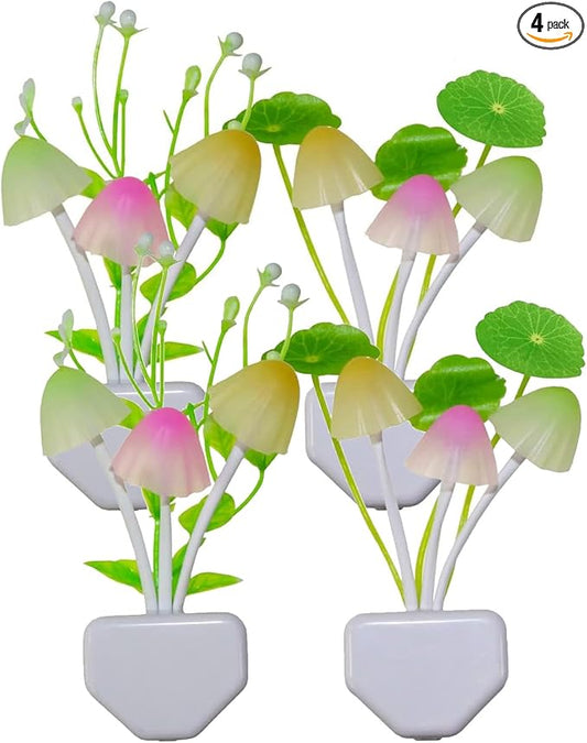 AUSAYE 4Pack Sensor LED Plug in Night Light for Adults Kids , Color Changing Cute Mushroom Flower Wall Lamp for Bedroom,Bathroom,Stairs,Kitchen,Corridor
