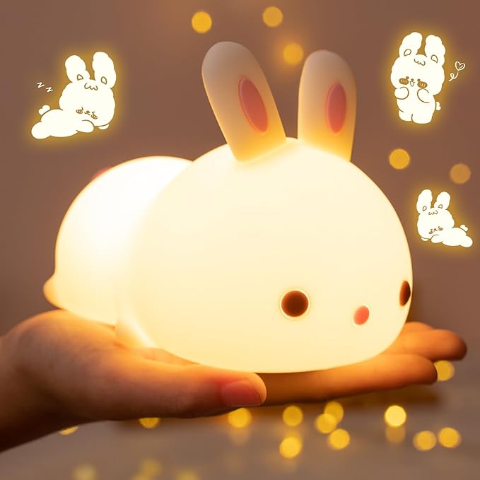 OneFire Easter Bunny Gifts for Kids, 16 Colors Night Light for Kids Cute Lamp, Soft Silicone Baby Night Light, 1200mAh Portable Dimmable Bunnies Touch Lamps, Easter Gifts Bunny Toys Kawaii Room Decor