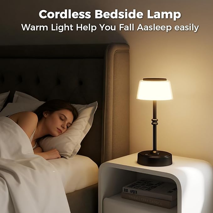 LED Cordless Lamp, 5 Colors Stepless Dimming Table Lamp, Built-in 4400mAh Rechargeable Battery with USB Charging Port, Portable Touch Bedside Light for Patio, Restaurant, Dining(1, Black)