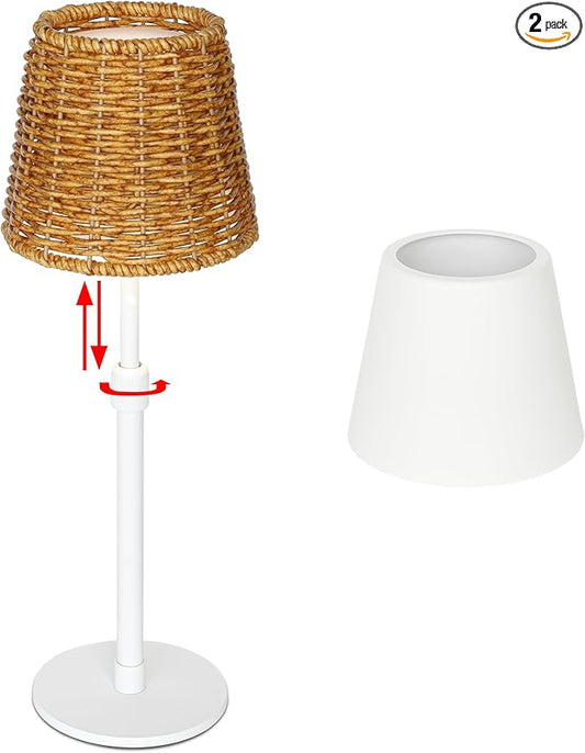 Mr.White Outdoor Waterproof Rechargeable Cordless Table Lamp with Telescopic Pole & Wicker Shade, 5200mAh Battery Operated Table Light with Touch Control, for Patio Restaurant Kitchen (White)