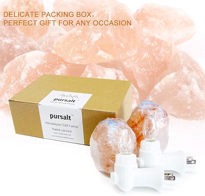 2 Pack Himalayan Natural Salt Lamp Night Light Plug in, Certificated 360 Degree Rotatable Wall Plug with Extra 4 Replacement Bulbs for Bathroom Bedroom, Pink Crystal Rock Salt Hand Crafted