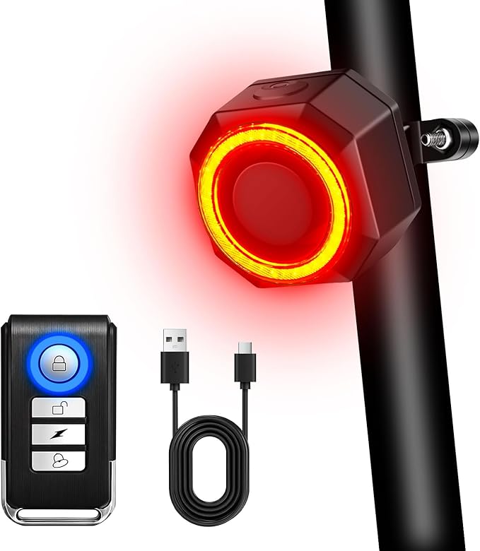Bike Turn Signals, Bicycle Tail Light with Turn Signals, Bike Tail Light USB Rechargeable with Horn, IP65 Waterproof Anti-Theft Alarm,6 Light Mode Auto On Off, for Bicycle, Ebike, Scooter