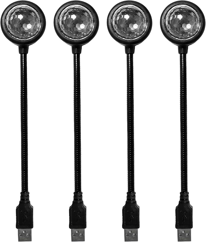 USB Star Night Light Projector, Portable Car Roof Sound Activated Atmosphere Lamp, Adjustable Auto Interior Atmosphere Decorative Light for Vehicle, Bedroom, Ceiling, Party (4 PCS)