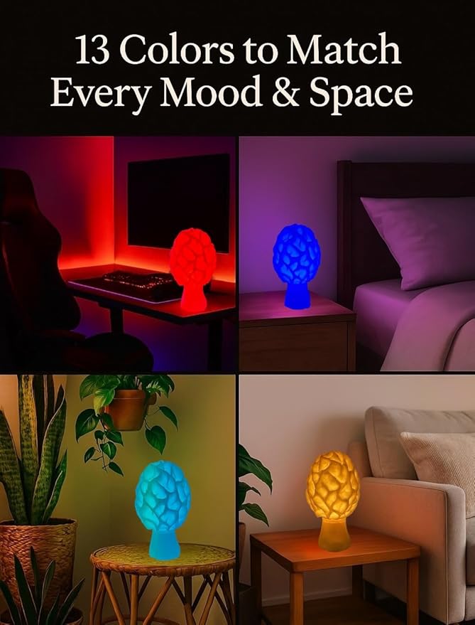 Morel Mushroom Lamp - USB Powered 15-Color Table Light with Remote & Switch - Cozy Soft Glow Nightlight - Unique Fungus Decor - Boho Cottage core Aesthetic