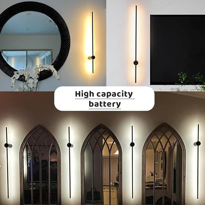BLUEYE Battery Operated Wall Sconce,Remote Control,Soft Warm 2700K-6000K,Aluminum,Rechargeable,50W Equivalent Lamp,No Flicker,600Lumens,Dimmable,Gold,Set of Two for Non-Hardwired,39-Inch, 2Packs