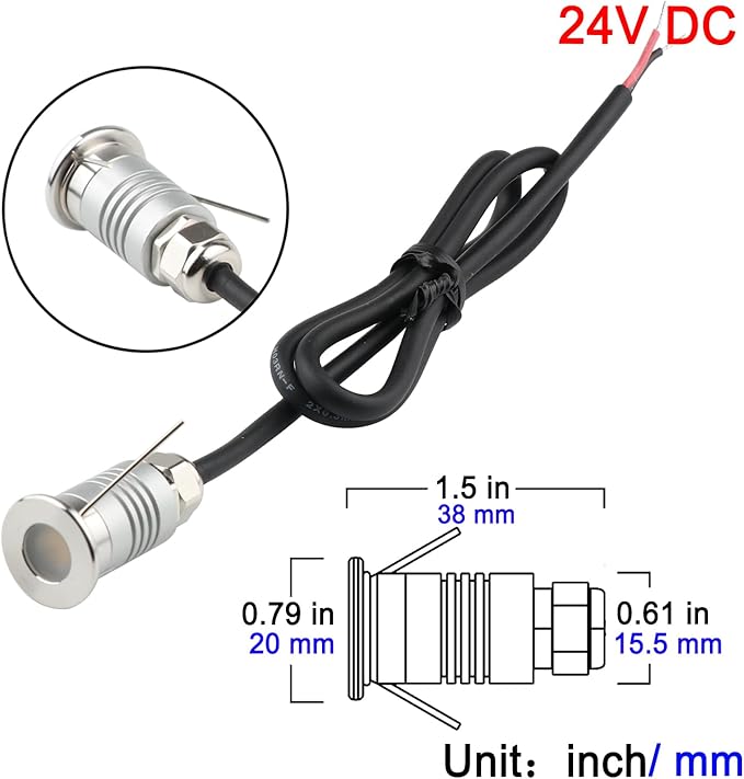 LED Mini In-Ground Starlight, 1W 24V DC Low Voltage Recessed Well Light, IP67 Waterproof, Buried Underground Marker Outdoor Landscape Lighting,Warm White 3000K (24V DC, 1 Pack)