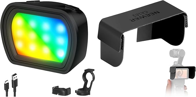NEEWER Basics Magnetic RGB Light & 2 Sunshade Covers Compatible with DJI OSMO Pocket 3 Gimbal Camera & Creator Combo Accessories, 1W USB C Rechargeable Plastic LED Fill Lighting for Selfie Vlog Video