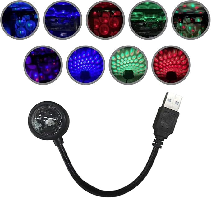 USB Car Roof Star Projector Night Light, Adjustable Car Interior Atmosphere Lamp Star Lights with 9 Modes, Portable Sound Activated LED Ambient Light for Car Decoration, Bedroom, Ceiling, Party (1PC)