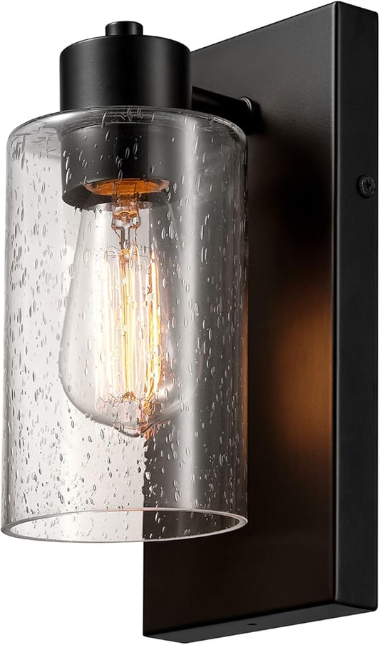 Globe Electric 60000129 1-Light Outdoor Wall Sconce, Dark Bronze, Clear Seeded Glass