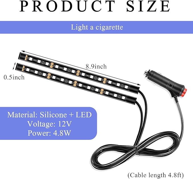 Car LED Strip Light, 12V 24 LEDs Auto Interior Atmosphere Lamp with Cigarette Adapter Plug, Vehicle Under Dash Ambient Neon Night Light Decorative Strip, Car Accessories (Red)